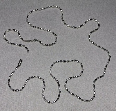 30" Silver Stainless Steel Dog Tag Chain Rice & 2 Smashed Ball Bead Necklace - Image 1 of 4