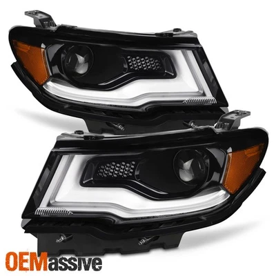 For 2017-2021 Jeep Compass [HID / Xenon] LED Tube DRL Projector Headlights Pair - Image 1 of 4