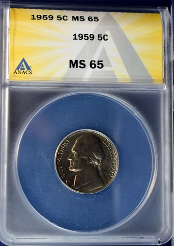1959 Jefferson Nickel MS65 Uncirculated ANACS Cover