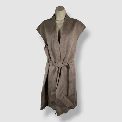 $1295 Chaleco Neiman Marcus Mujer Beige Cinturón Manga Doble Cara Cachemira Talla L Foto 1 de 2