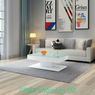 Lujosa Mesa de Centro BLANCA Vidrio Alto Brillo 2 Cajones Oficina Salón MDF n Foto 1 de 4