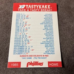 Horario de bolsillo de béisbol Philadelphia Phillies 1985 - Tastykake - Imagen 1 de 2