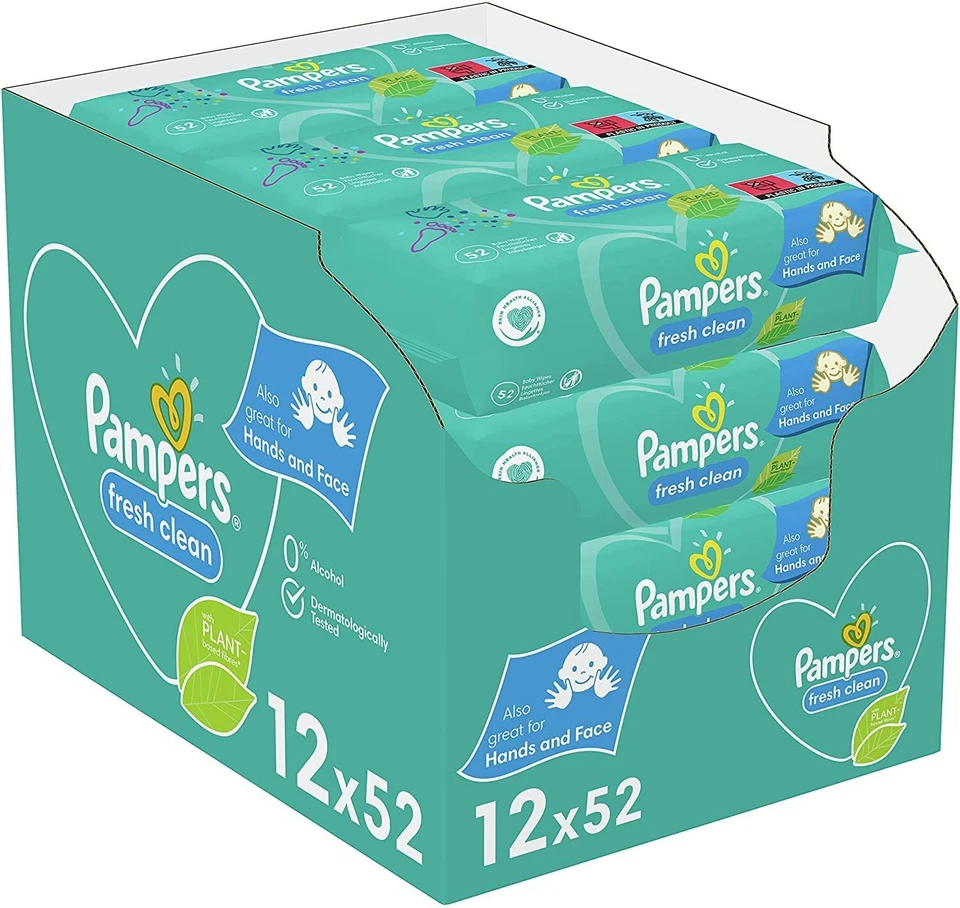 Pampers Fresh Clean Feuchttücher Baby ohne Alkohol 624 Stück 12er Pack