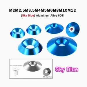 M2 - M12 Anodised Aluminium Cup Washers to fit Countersunk Screws Bolts Sky blue - Picture 1 of 18