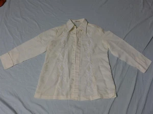 Vintage 1970s TESORO'S Philippines Ivory BARONG TAGALOG Embroidered Shirt Men XL - Picture 1 of 6