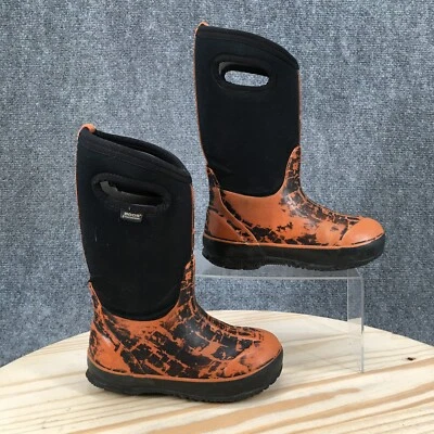Bogs Boots Youth 12 Grafitti Insulated Rain Mid Calf Waterproof Black Orange - Image 1 of 4