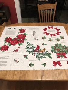 Cranston Wearable Art Christmas Appliqués Fabric Panel Cardinals Poinsettia - Picture 1 of 4