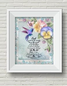 SERENITY PRAYER Hummingbird Flowers UNFRAMED wall art poster print.Encouragement - Picture 1 of 1
