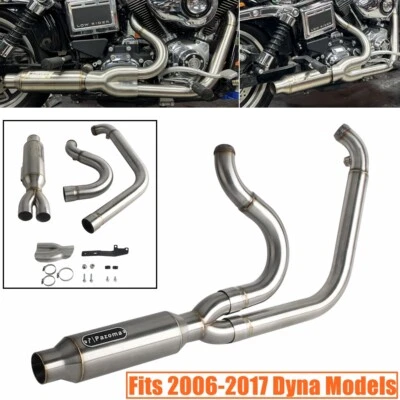 Motorcycle 2-into-1 Full Complete Exhaust Muffler For Harley Dyna FXD FXDL 06-17 - Image 1 of 4