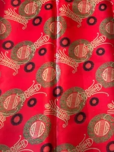 Asian Print Red, Gold, Black & White Satin Fabric - 55" x 4yds - Picture 1 of 4