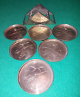 Set Of 6 Etched Brass Coasters In Holder - Saudi Arabia