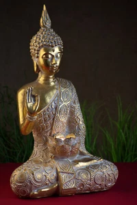 Großer Thai Buddha 38cm Teelicht Halter Budda  Figur Statue Feng Shui sitzend - Bild 1 von 6