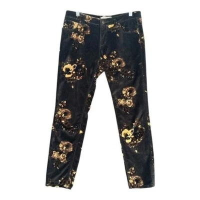 Pantalones de mezclilla ajustados de terciopelo floral Free People FP 37 Lennon Boho Moto Dark Romance Foto 1 de 4