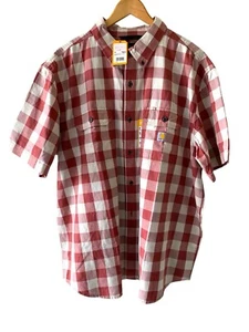 Mens NEW Carhartt Loose Fit Midweight Short Sleeve Plaid Shirt Red White 2XL NWT - Picture 1 of 5