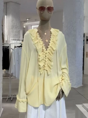 S M L Chiffon Increspatura Allacciate Top Camicie Trasparente V-Neck Manica Wear - Immagine 1 di 4