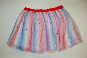 Girls RED WHITE BLUE TULLE SKIRT Americana SILVER STARS Lined SIZE XL 14-16 - Picture 1 of 1