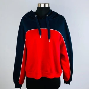 H&M Divided Womens XL Colorblock Red Blue Hooded Sweatshirt - Picture 1 of 6