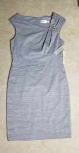 NWT Eliza J Sheath Dress 14 Grey Crinkle Jeweled Sleeveless MINT - Picture 1 of 17