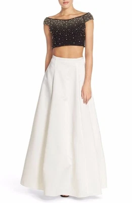 Платье Xscape Embellished Satin из двух частей размер 4 черное цвета слоновой кости - Изображение 1 из 2