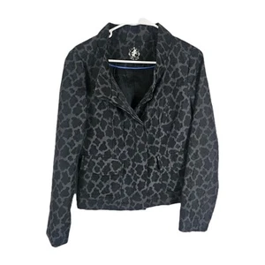 Think Tank Womens Blazer Jacket S Black Geo Print Hidden Buttons Pockets EUC  - Picture 1 of 8