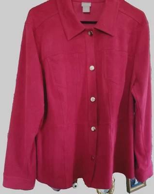 "MINT" Chico's Fuchsia (PINK) Suede button front Shirt/Jacket  size 3 - Image 1 of 4