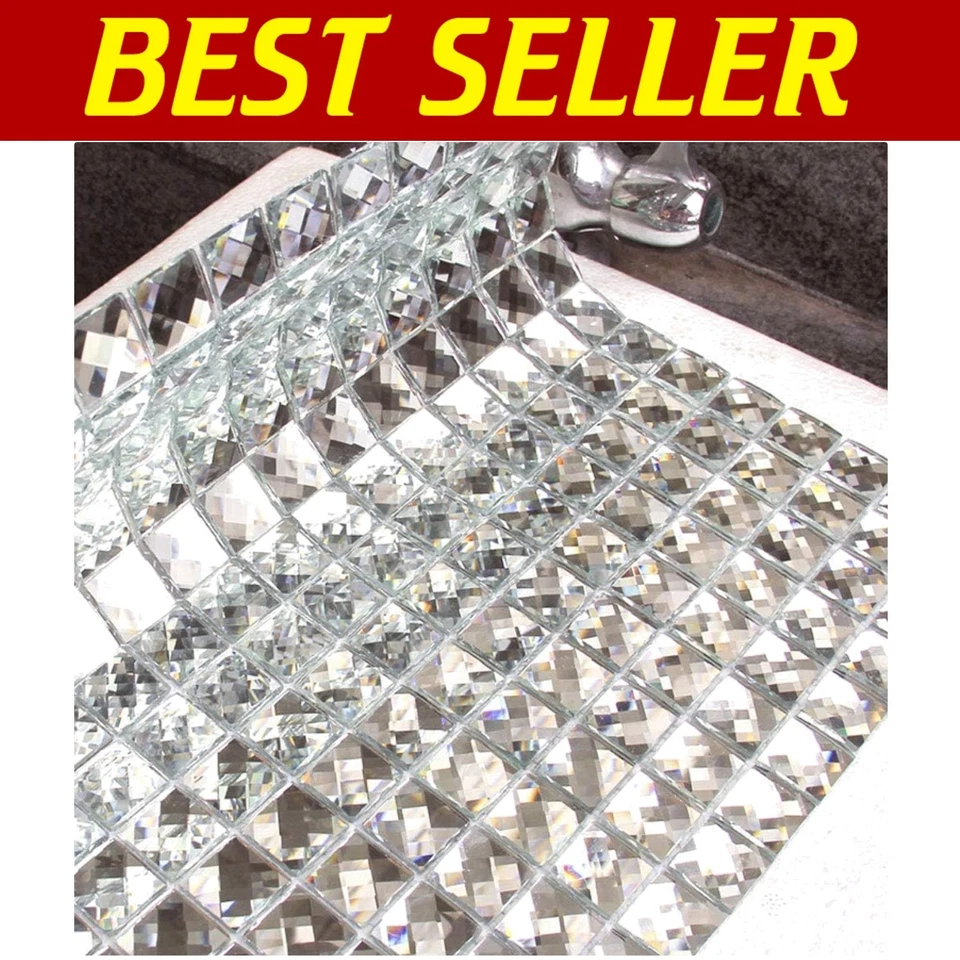 Impresionantes azulejos de mosaico de vidrio premium - patrón de diamante plateado de 3/4 pulgadas, 5 hojas Foto 1 de 4