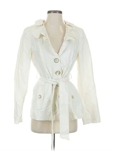 White House Black Market leichte Jacke elfenbein Rüschenausschnitt mit Krawatte + Taschen Größe S - Bild 1 von 7