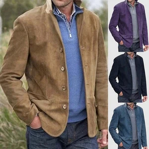 Men's Vintage Suit Coat Casual Blazer Jacket Streetwear Fall Button Down Outwear - Picture 1 of 18