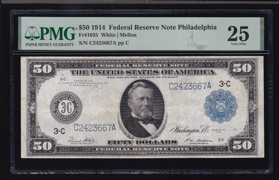 US 1914 $50 FRN Philadelphia District FR 1035 PMG 25 VF (667) - Image 1 of 2
