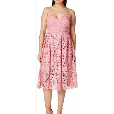 Vestido midi Donna Morgan rosa de encaje festoneado cuello en V correa de espagueti talla 10 Foto 1 de 4