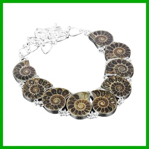 Friendship Day Sale Pear Ammonite Fossil Stone 925 Silver Elegant Chain Necklace - Picture 1 of 7