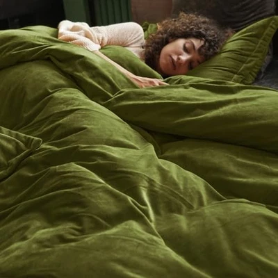  Super Soft Velvet Duvet Cover Size, 3pcs King Olive Green (No Comforter) — 第 1/4 张图片