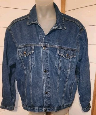 Denim Jacket  Port Authority  Mens XL Blue Denim Medium Wash Trucker Biker y2k - Image 1 of 4