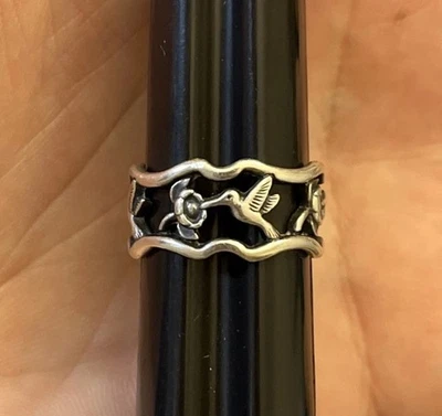 Anel de coquetel James Avery prata esterlina beija-flor banda eternidade tamanho 6 - Imagem 1 de 4