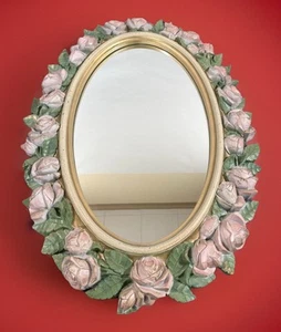 HOME INTERIOR ovaler Wandspiegel ROSA GOLD ROSEN 27 x 19 Shabby Chic Vintage sehr guter Zustand - Bild 1 von 9