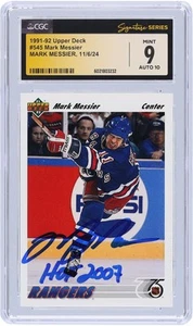 Mark Messier Rangers Signed 1991-92 Upper Deck #545 CGC 9/10 Card w/HOF Insc - Picture 1 of 3