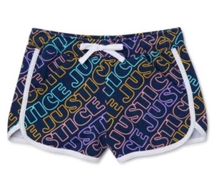 Justice Girls Dolphin Shorts Blue 7/8 Cotton Elastic Waist Pockets Colorful Logo - Picture 1 of 8