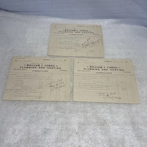 Vtg. Lot of (3) William J. Corso Plumbing & Heating NJ Bills 1938-1941 Ephemera - Picture 1 of 8
