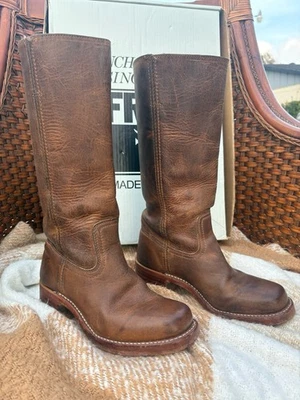 Vtg ORIG. BOX Frye Campus 14L Boots Women 7 M Dark Brown Square Toe Western - Image 1 of 4
