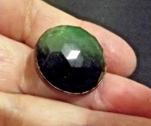 Vintage  Glass Set in Metal Button - Ombre Dark to Emerald Green (4926) - Picture 1 of 4