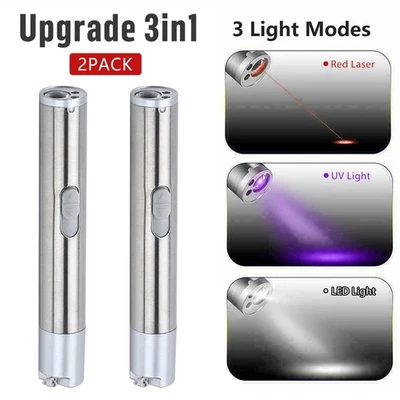 1MW 3-IN-1 LED LASER PEN POINTER RED FLASHLIGHTS MINI UV TORCH USB RECHARGEABLE - Image 1 of 4