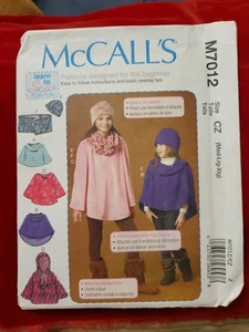 Mccalls Mädchen Cape Schal mit Kapuze Muster M7012 Größe M-XL kostenloser Versand - Bild 1 von 2