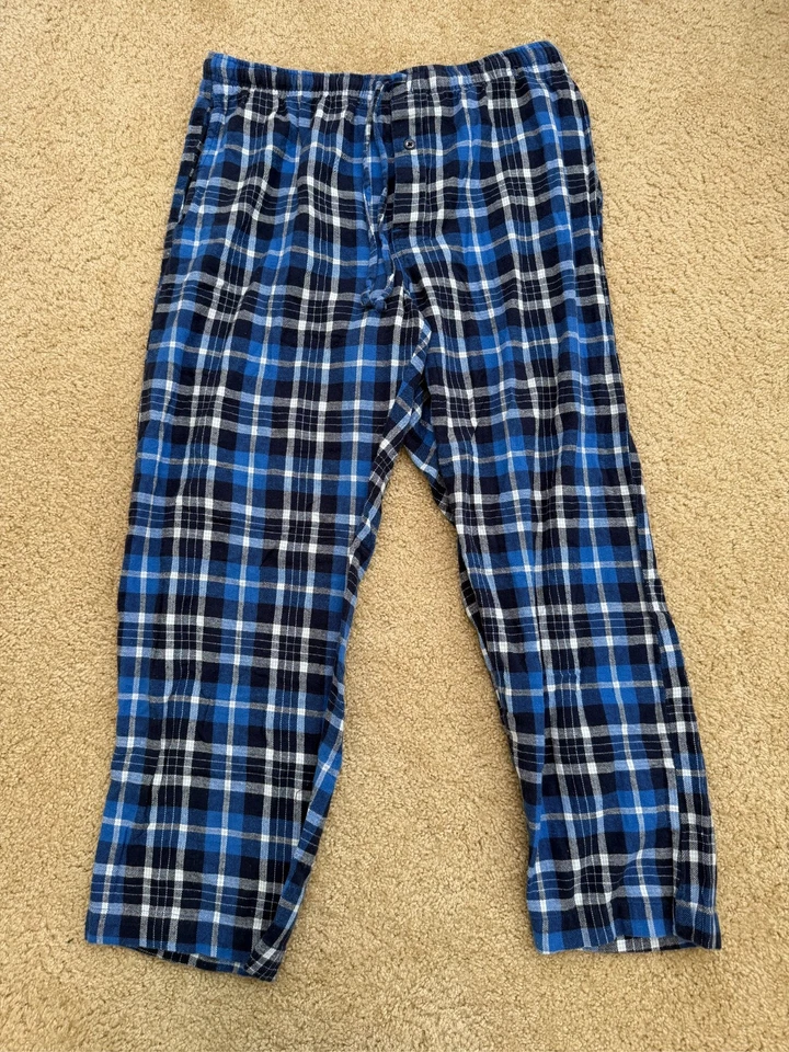Pantalones de pijama de franela a cuadros azules grandes de algodón Saddlebred para hombre Foto 1 de 4