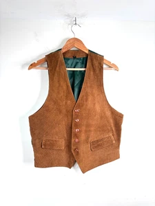 Gilet vintage anni 70 scamosciato uomo S marrone bottoni davanti western foderato cowboy retrò boho - Foto 1 di 8