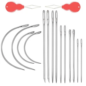 Kit di aghi per cucire a mano resistenti, 14 pezzi con 10 aghi in pelle e 4 curvi... - Foto 1 di 6