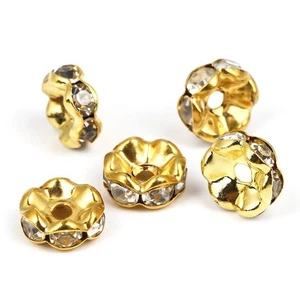 100 Gold Flower Crystal Rhinestone Rondelle Spacers Beads 6mm 8mm 10mm - Picture 1 of 9
