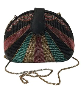 Bolso sin asas Bob Mackie vintage con cuentas de vidrio arco iris cúpula Art Deco Boho VER - Imagen 1 de 13