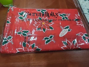 Vintage Weihnachtstischdecke Stechpalme und Weihnachtsstern - Bild 1 von 7
