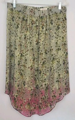 Camisa Sundance Med Seda Dobladillo 100% Seda Falda Verde Monet Floral Inusual Hada Foto 1 de 4