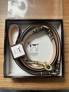 COACH BROWN LEATHER W GOLD COACH GROMMETS DOG LARGE L LEASH 60066 - Picture 1 of 4